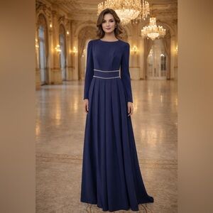Sophisticated Long Sleeve Navy Dress